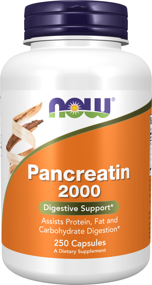NOW Supplements, Pancreatin 2000, Protease, Amylase Enzymes, 250 Caps