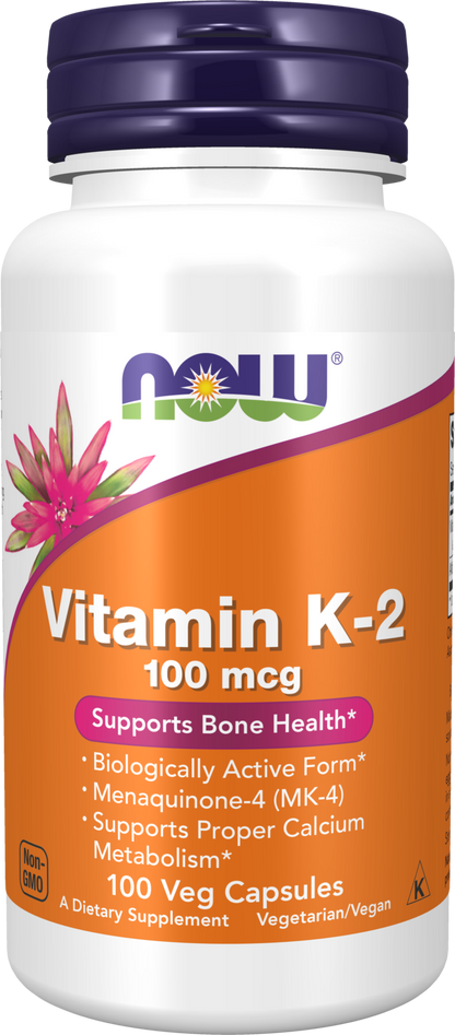 NOW Supplements, Vitamin K-2 100 mcg, Menaquinone-4 (MK-4), 100 Veg Caps