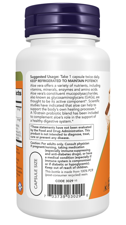 NOW Supplements, Aloe & Probiotics, 5 Billion, 10 Strains, 60 Veg Caps