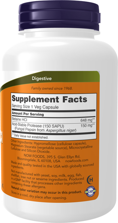 NOW Supplements, Betaine HCl 648 mg, Digestive Support*, 120 Veg Caps