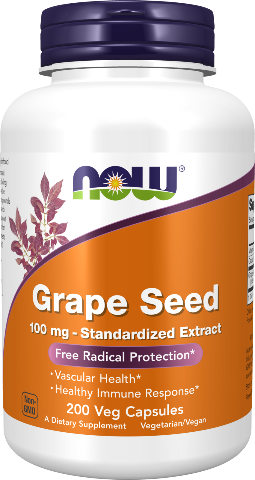 NOW Supplements, Grape Seed 100 mg, with Vitamin C, 200 Veg Caps