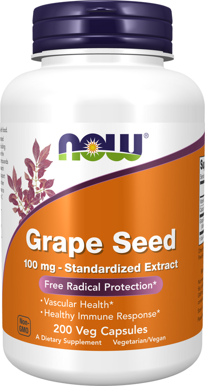 NOW Supplements, Grape Seed 100 mg, with Vitamin C, 200 Veg Caps