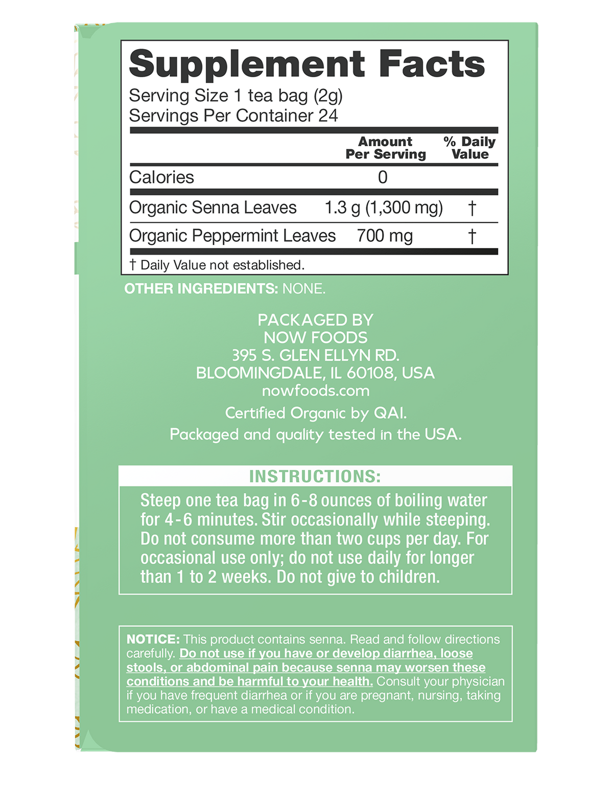 NOW Give a Tea® Organic Senna Mint Tea, Occasional Constipation*, 24 bags