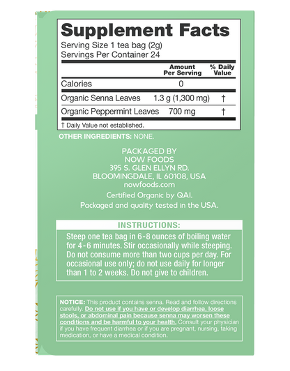 NOW Give a Tea® Organic Senna Mint Tea, Occasional Constipation*, 24 bags