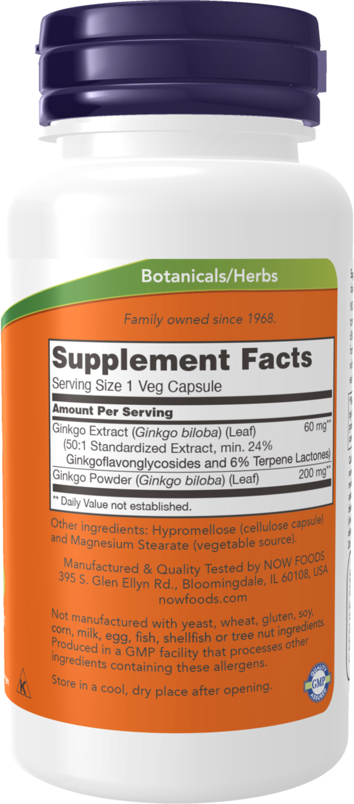 NOW Supplements, Ginkgo Biloba 60 mg, 24% Standardized Ext., 60 Veg Caps