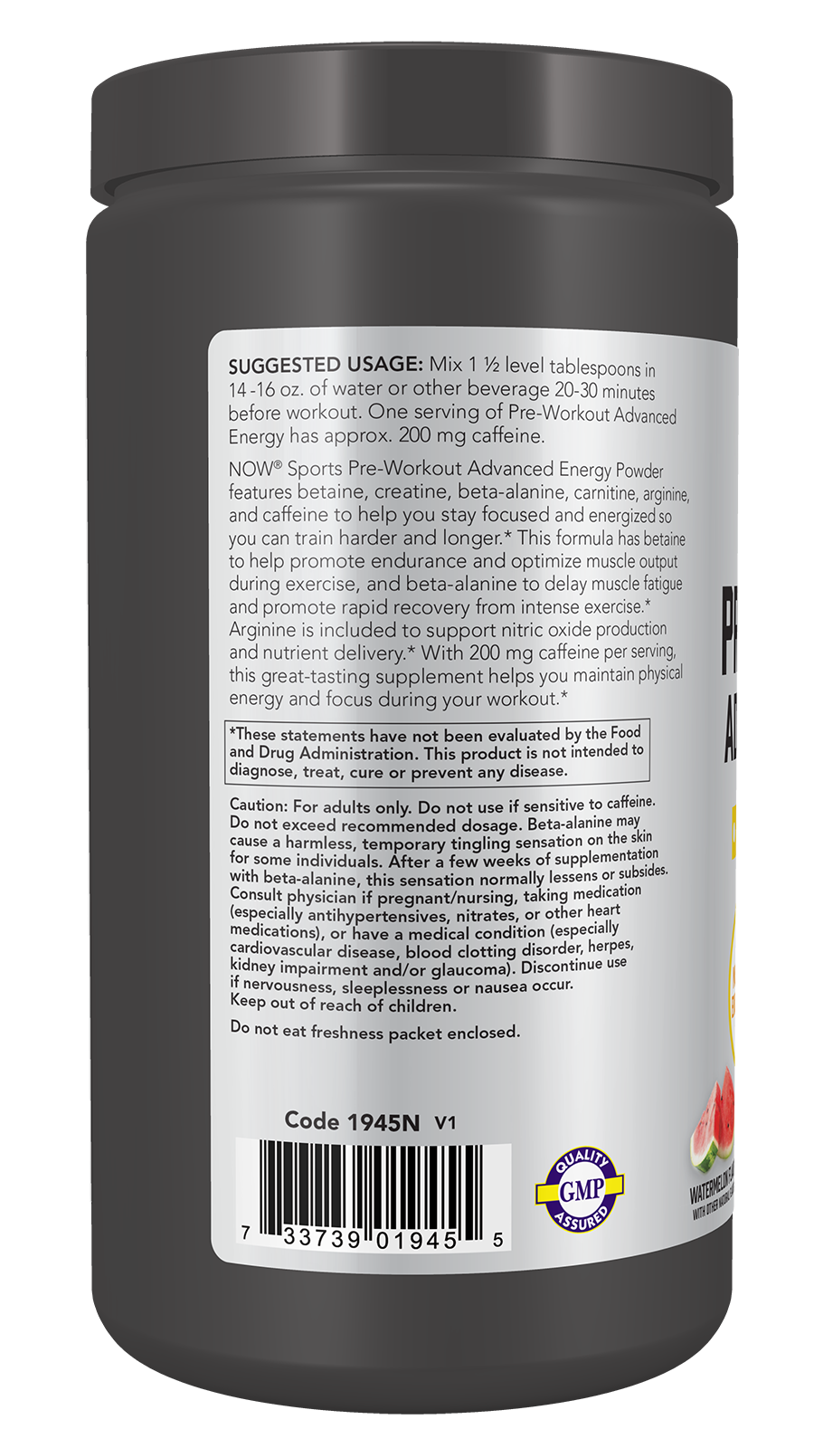 NOW Sports, Pre-Workout Advanced Energy Powder, Watermelon,  21.16 oz