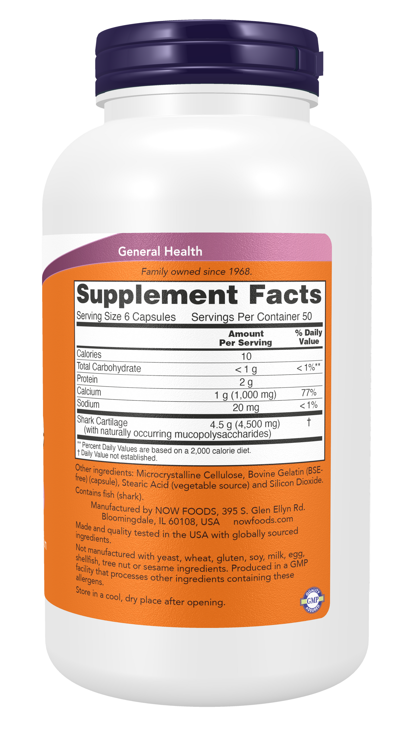 NOW Supplements, Shark Cartilage 750 mg with Naturally occurring Mucopolysaccharides and Calcium, 300 Capsules