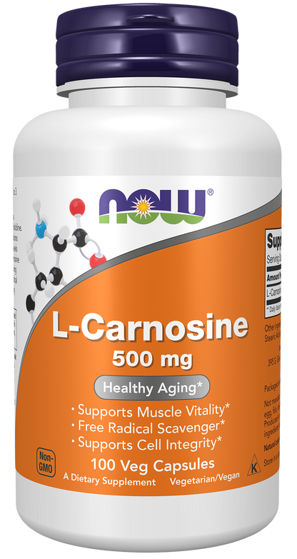 NOW Supplements, L-Carnosine 500 mg, Healthy Aging*, 100 Veg Caps
