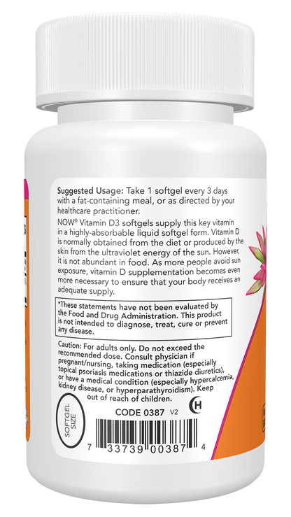 Now Foods, Vitamin D-3, High Potency, 10,000 Iu, 30 Softgels