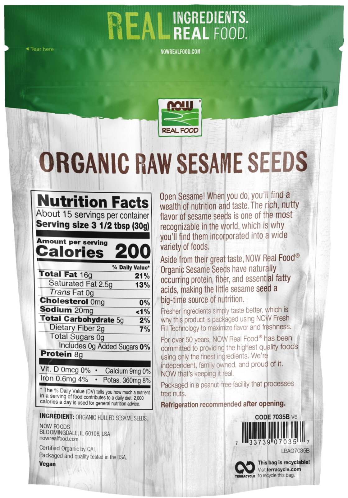 NOW Foods, Certified Organic Sesame Seeds, Hulled for Great Taste, 16 oz