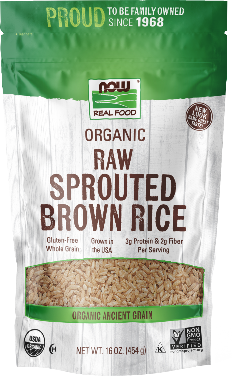 NOW Foods, Organic Sprouted Brown Rice, Raw, Gluten-Free, 16 oz