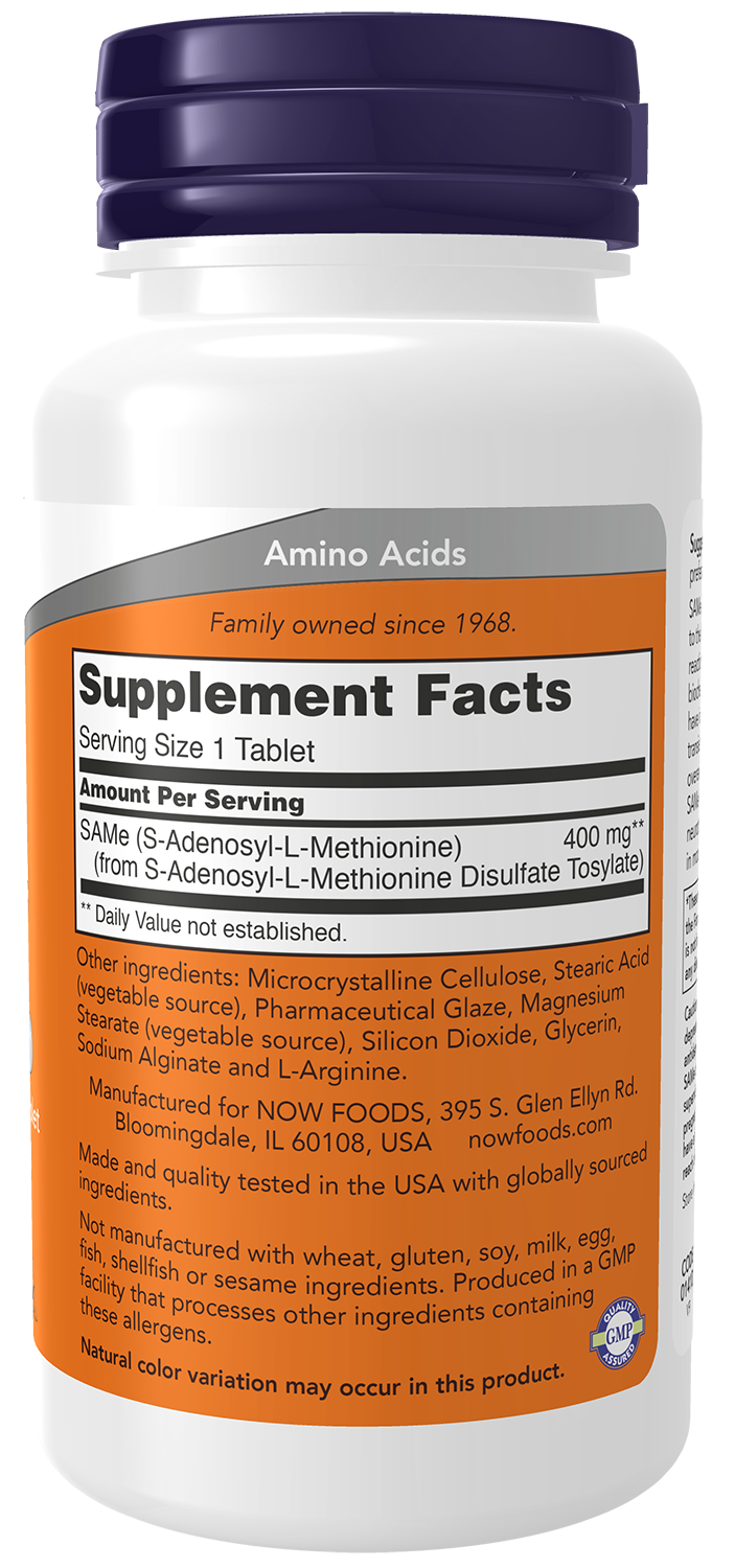 NOW Supplements, SAMe 400 mg, Nervous System Support*, 60 Tabs