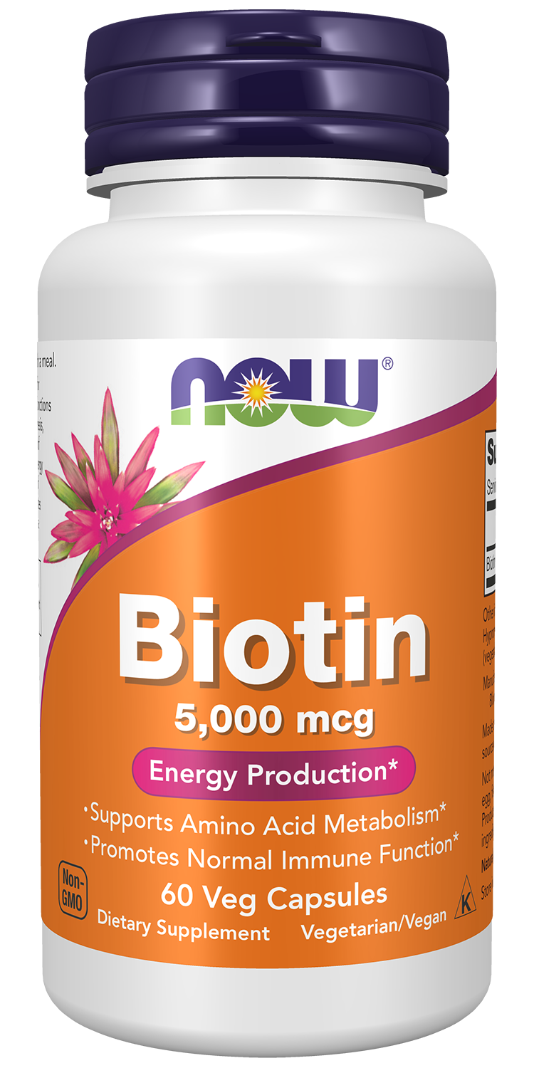 NOW Supplements, Biotin 5,000 mcg, Amino Acid Metabolism*, 60 Veg Caps