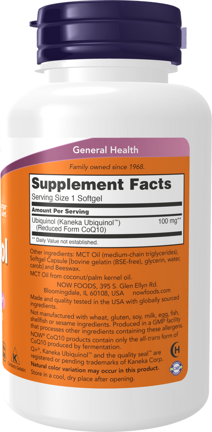 NOW Supplements, Ubiquinol 100 mg, High Bioavailability, 120 Softgels