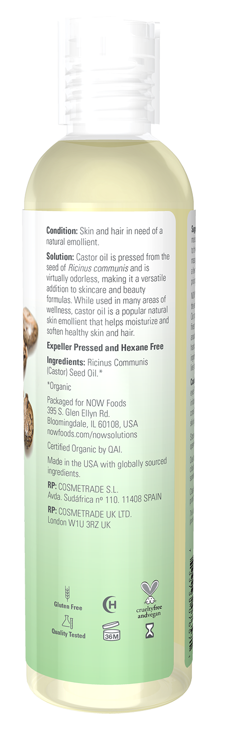 NOW Solutions, Organic Castor Oil, Multi-Purpose, 8 fl. oz