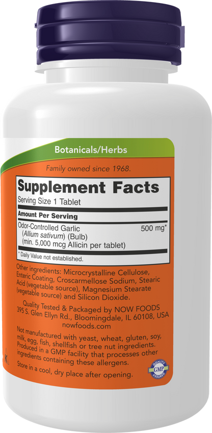 NOW Supplements, Garlic 5,000, Enteric Coated, Odor Controlled, 90 Tabs