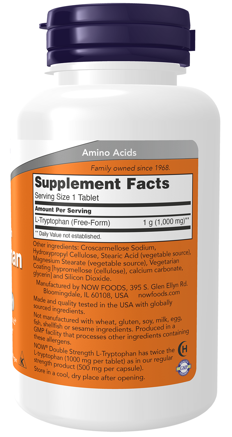 NOW Supplements, L-Tryptophan 1,000 mg, Supports Relaxation*, 60 Tabs