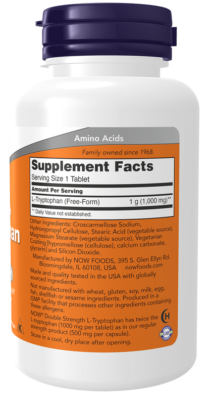 NOW Supplements, L-Tryptophan 1,000 mg, Supports Relaxation*, 60 Tabs