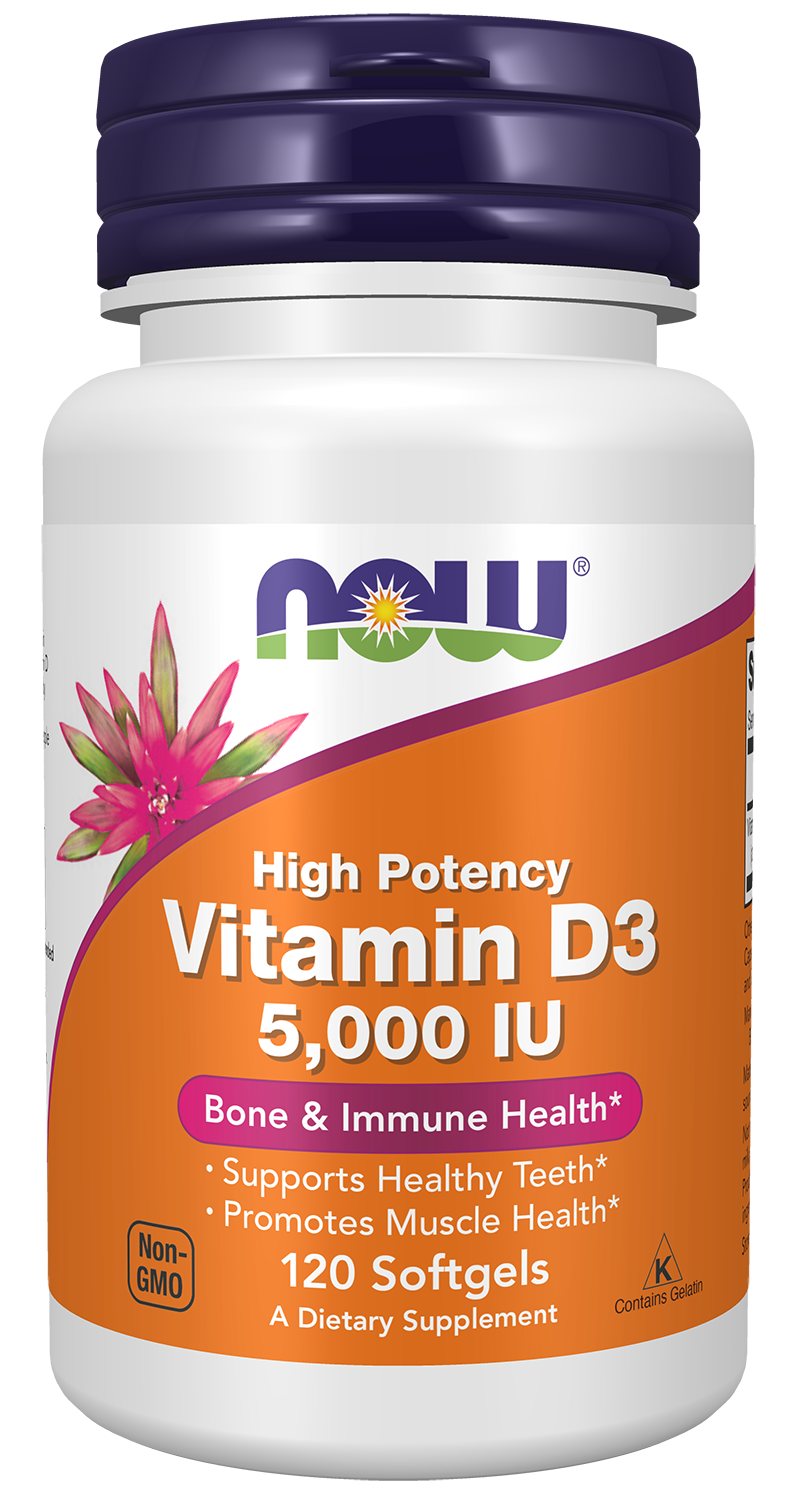 NOW Supplements, Vitamin D-3 5,000 IU, Structural Support*, 120 Softgels