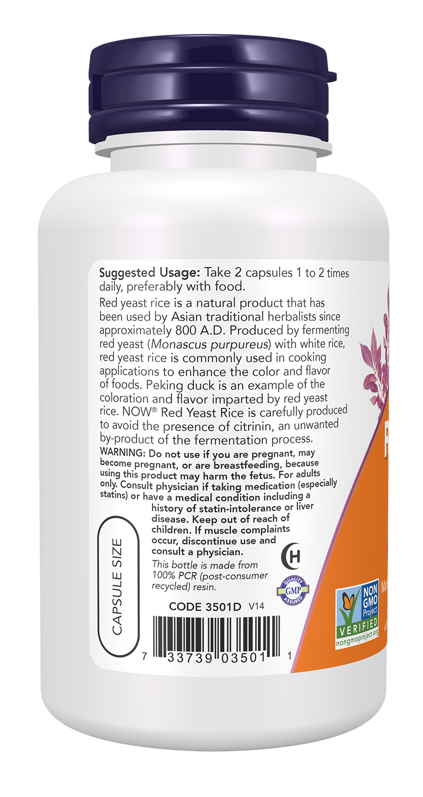 NOW Supplements, Red Yeast Rice 600 mg, Organic Red Yeast, 120 Veg Caps