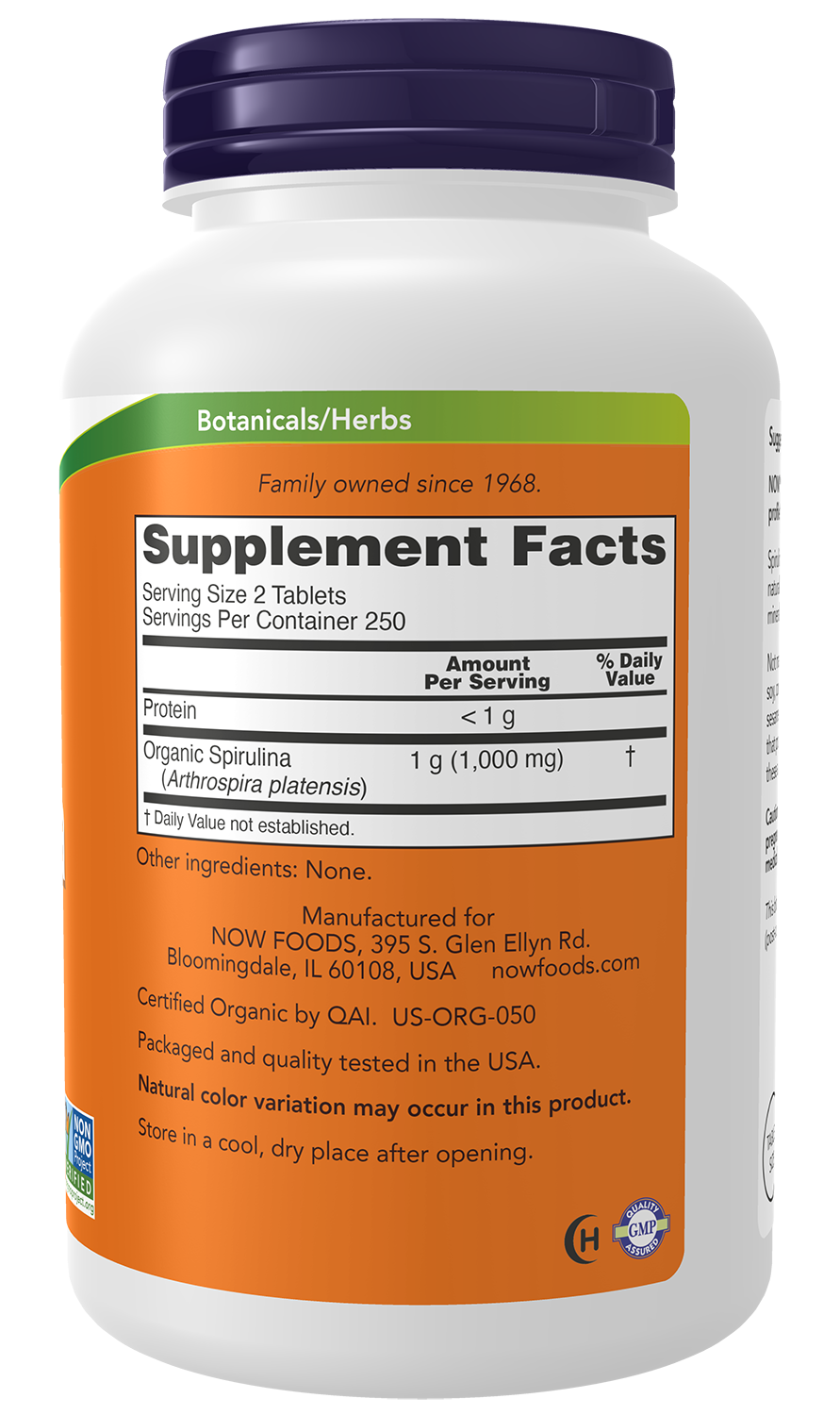 NOW Supplements, Organic Spirulina 500 mg, 500 Tabs