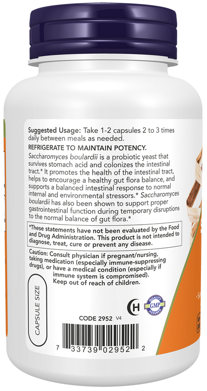 NOW Supplements, Saccharomyces Boulardii, 5 Bil CFU Probiotic, 120 Veg Caps