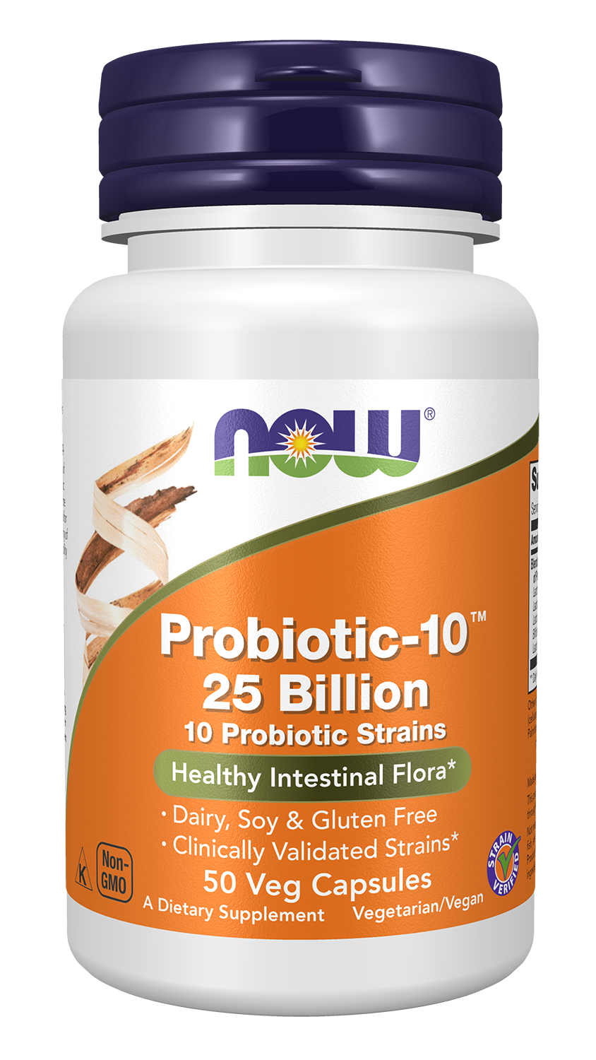 NOW Supplements, Probiotic-10™, 25 Billion, with 10 Probiotic Strains, Dairy, Soy and Gluten Free, Strain Verified, 50 Veg Capsules