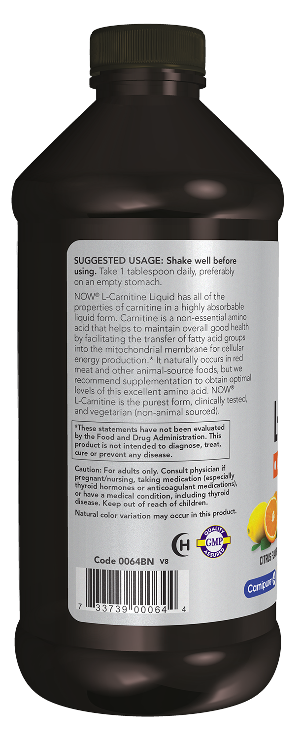 NOW Sports, L-Carnitine Liquid, 3,000 mg, Triple Strength, Citrus, 16 fl oz