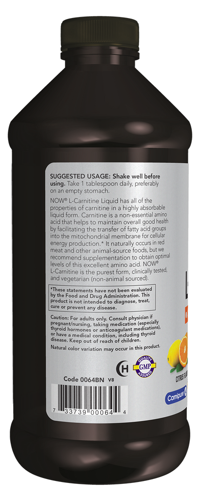 NOW Sports, L-Carnitine Liquid, 3,000 mg, Triple Strength, Citrus, 16 fl oz
