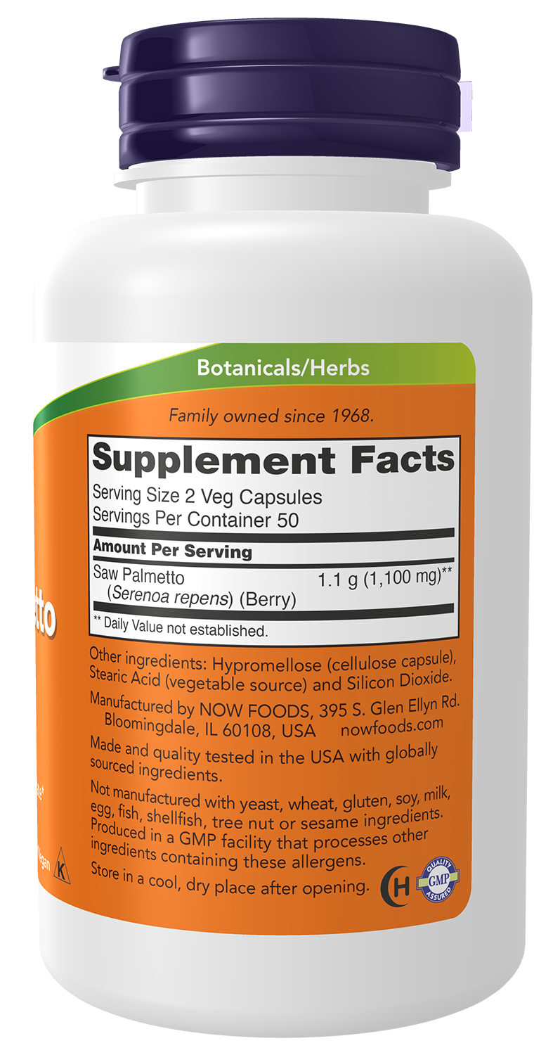 NOW Supplements, Saw Palmetto Berries 550 mg, Men's Health*, 100 Veg Caps