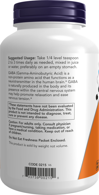 NOW Supplements, GABA Powder, Cognitive Support*, 6 oz