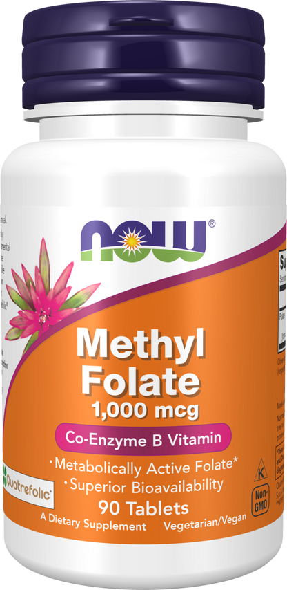 NOW Supplements, Methyl Folate 1000 mcg, Co-Enzyme B Vitamin, 90 Tabs