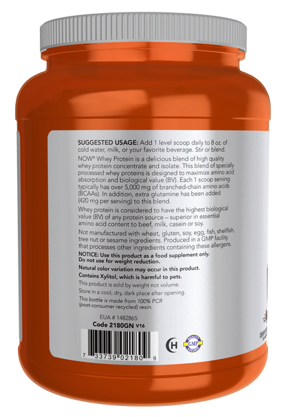 NOW Sports, Whey Protein 24 g With BCAAs, Creamy Chocolate Flavor, 2 lbs