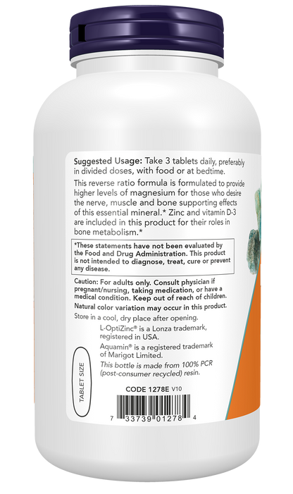 NOW Supplements, Magnesium & Calcium, With Vitamin D3 and Zinc, 250 Tabs