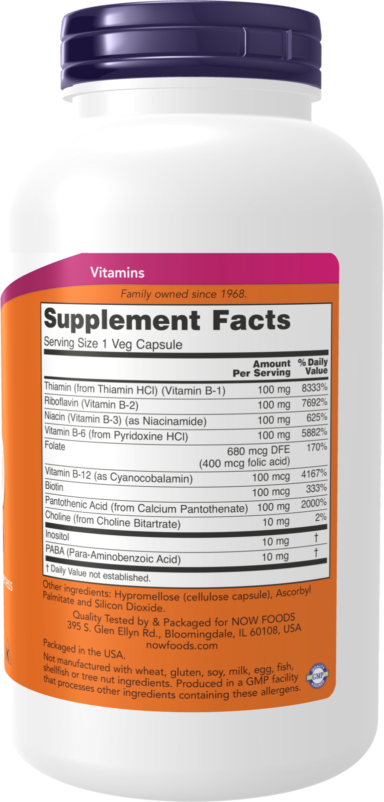 NOW Supplements, Vitamin B-100, Energy Production*, 250 Veg Caps