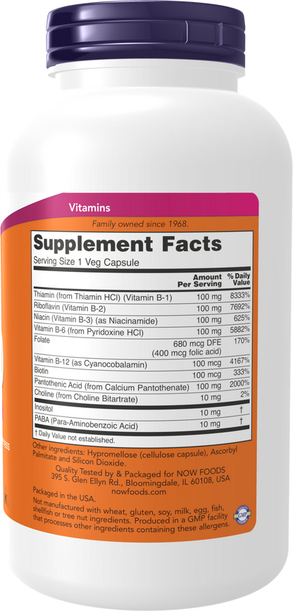 NOW Supplements, Vitamin B-100, Energy Production*, 250 Veg Caps