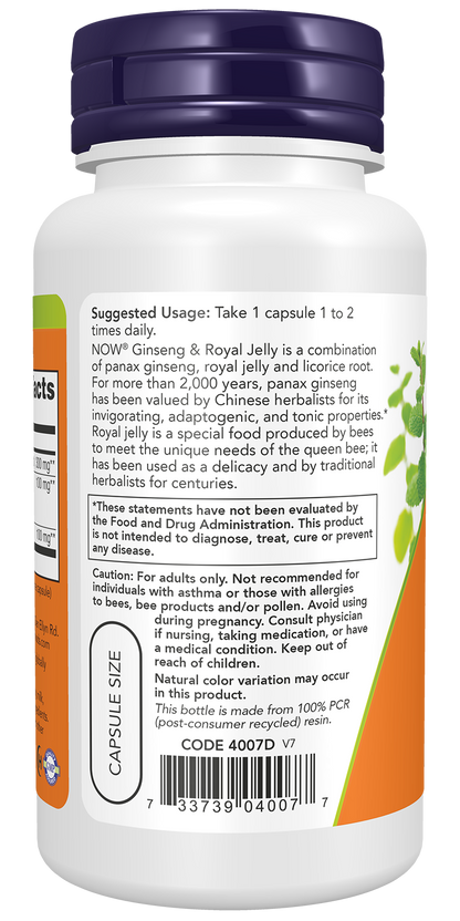 NOW Supplements, Ginseng & Royal Jelly with Licorice Root, Adaptogenic Blend*, 90 Capsules