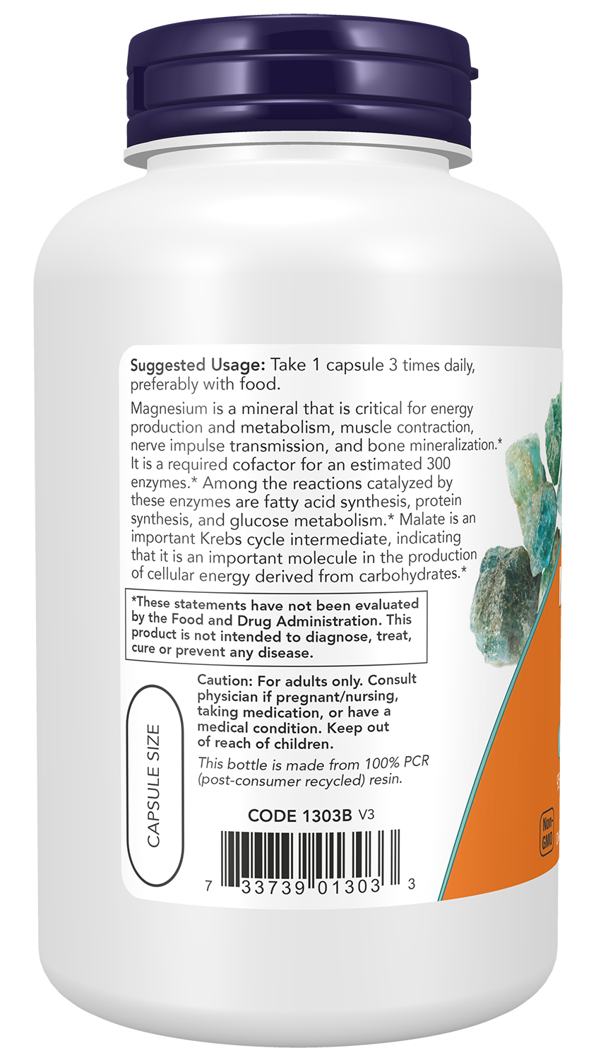NOW Supplements, Magnesium Malate Caps with 95 mg of Elemental Magnesium, Nervous System Support*, 180 Veg Capsules