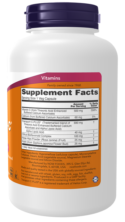 NOW Supplements, AlphaSorb-C® 500 mg  Transport C-PLUS®, 180 Veg Caps