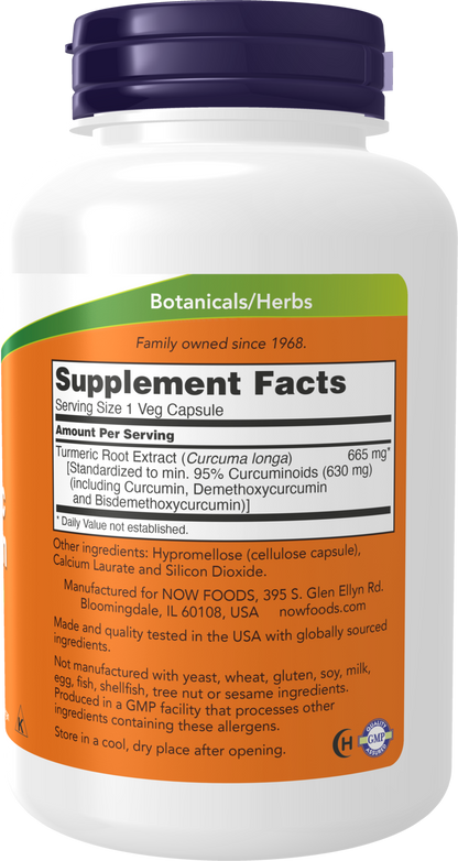 NOW Supplements, Turmeric Curcumin, 95% Curcuminoids, 120 Veg Caps