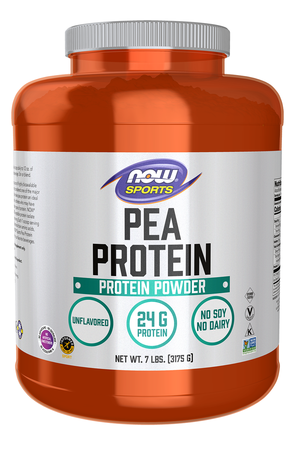 NOW Sports, Pea Protein 24 g, Mixes Easily, Unflavored Powder, 7 lbs