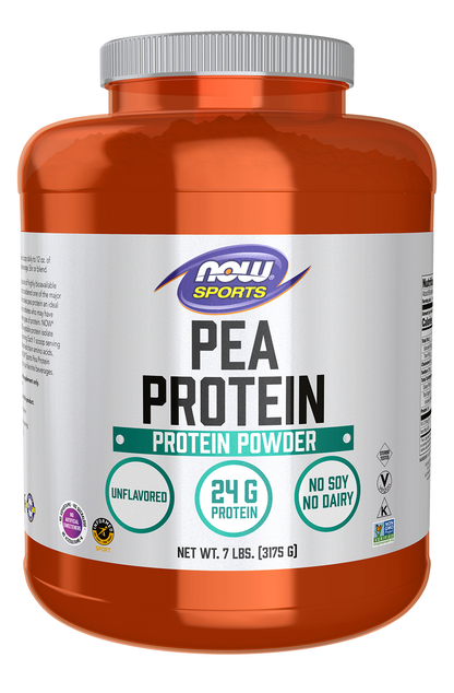 NOW Sports, Pea Protein 24 g, Mixes Easily, Unflavored Powder, 7 lbs