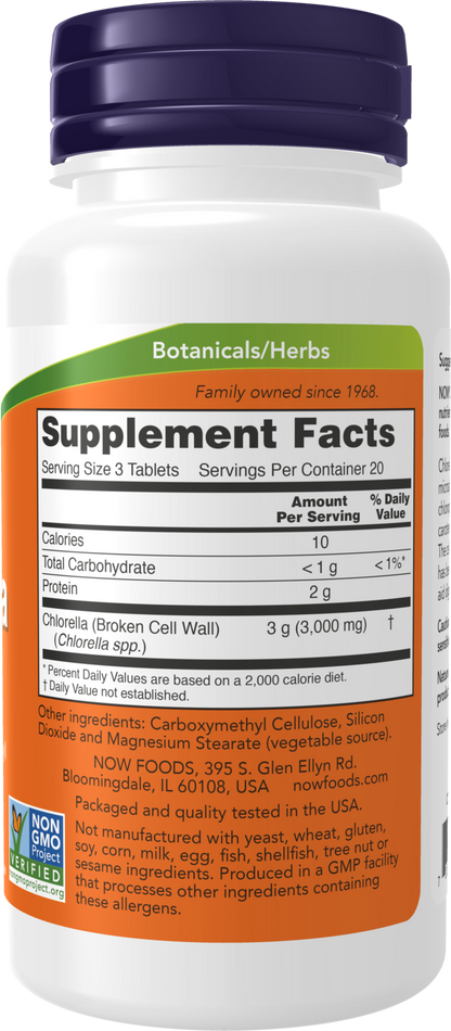 NOW Supplements, Chlorella 1,000 mg, Super Green, 60 Tabs