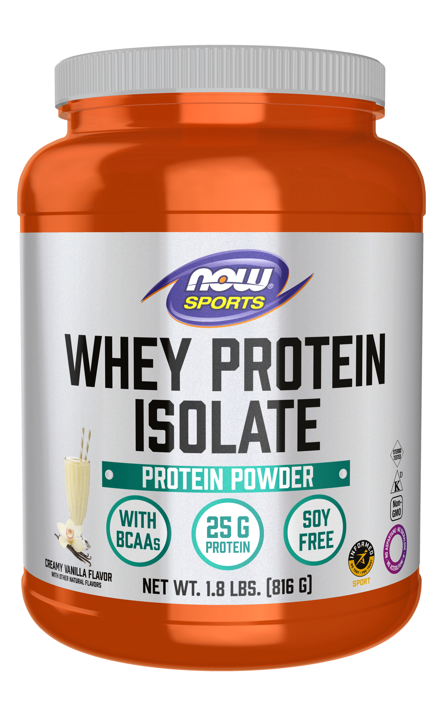 NOW Sports, Whey Protein Isolate 25 g With BCAAs, Vanilla Flavor 1.8 lbs
