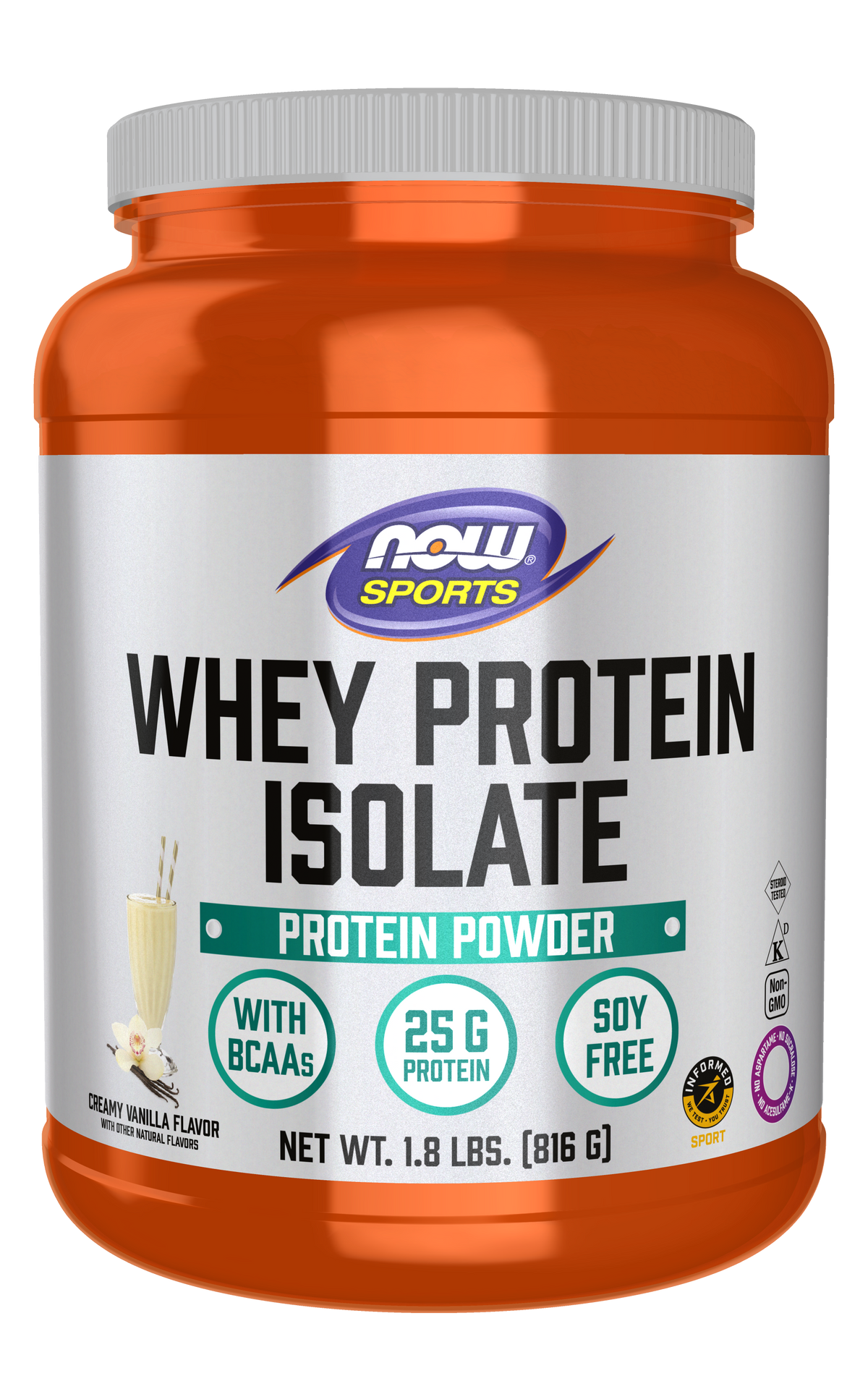 NOW Sports, Whey Protein Isolate 25 g With BCAAs, Vanilla Flavor 1.8 lbs