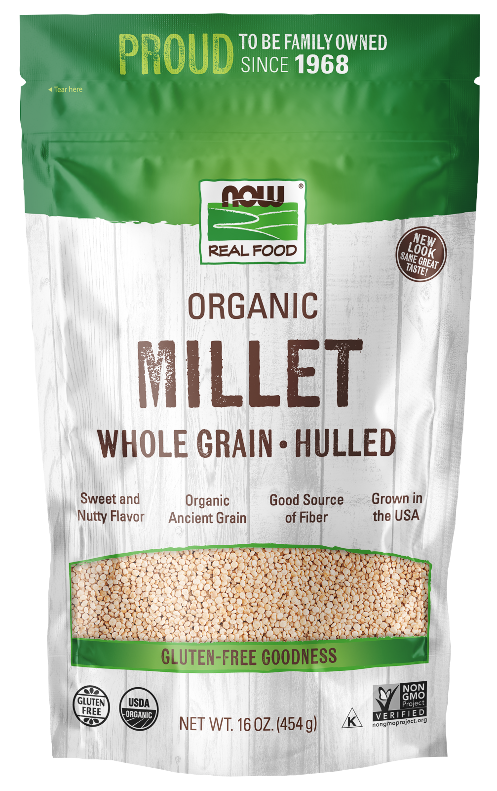 NOW Foods, Organic Millet, Gluten-Free, Whole Grain, 16 oz