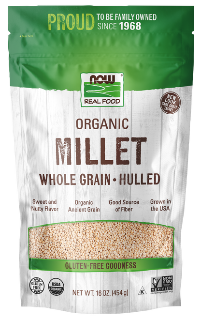 NOW Foods, Organic Millet, Gluten-Free, Whole Grain, 16 oz