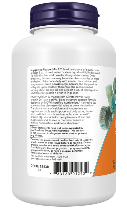 NOW Supplements, Calcium & Magnesium Citrate and D-3, Powder, 8 oz