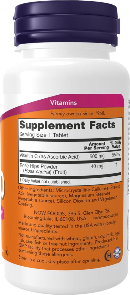NOW Supplements, Vitamin C-500 with Rose Hips, 100 Tabs