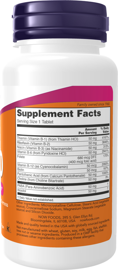 NOW Supplements, Vitamin B-50 mg, Nervous System Health*, 100 Tabs